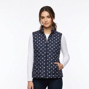 Colebrook Navy Polka Dot Puffer Vest size large with pockets